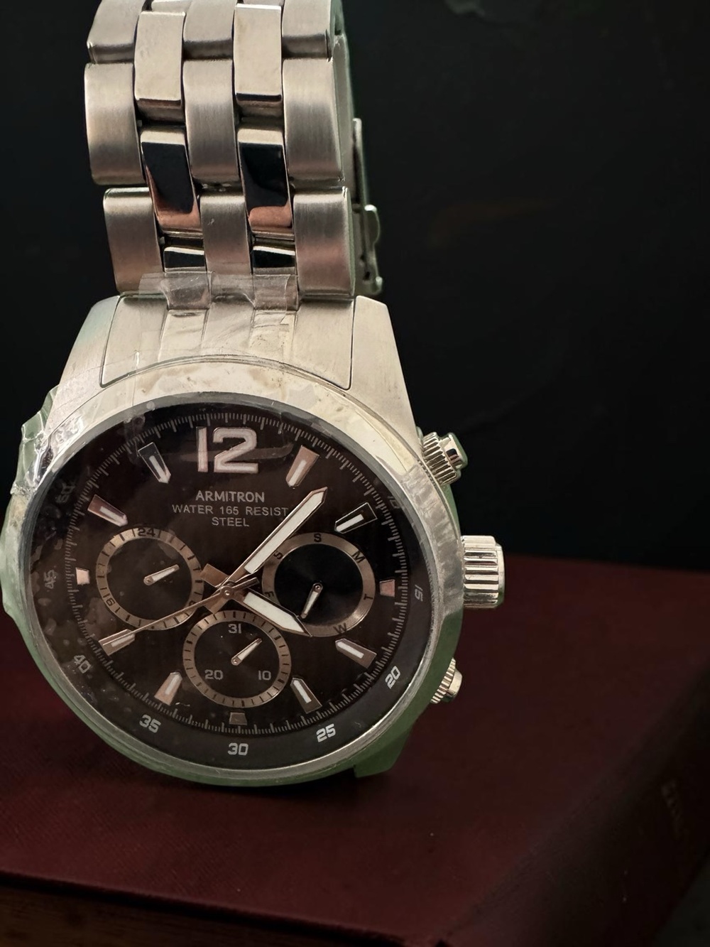 Armitron Silver All Stainless Steel Chronograph Watch with Black Dial NWT